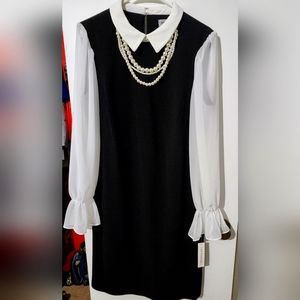 Size 16 black dress with long white sheer sleeve
